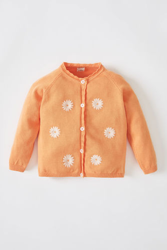 Baby Girl Daisy Patterned Cotton Knitwear Cardigan