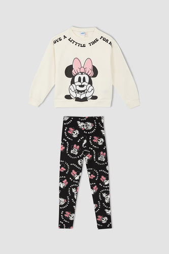 Kız Çocuk Disney Mickey & Minnie Lisanslı Sweatshirt Tayt Takım