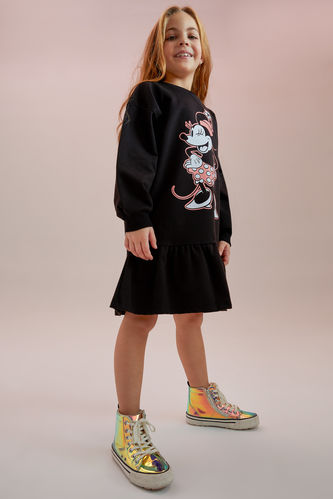 Kız Çocuk Minnie Mouse Lisanslı Uzun Kollu Volanlı Sweat Elbise