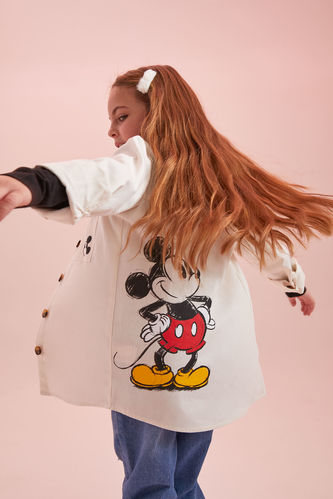 Kız Çocuk Disney Mickey & Minnie Lisanslı Relax Fit Pamuklu Uzun Kollu Gömlek