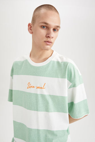 Oversized Short Sleeve Colour Block Striped T-Shirt