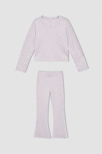 Комплект брюки клеш и кофта с цветочным принтом для девочек