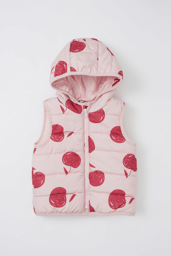 Baby Girl Patterned Hooded Cotton Lined Puffer Vest