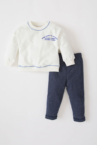 Erkek Bebek Regular Fit Slogan Baskılı Sweatshirt Eşofman Alt Takım