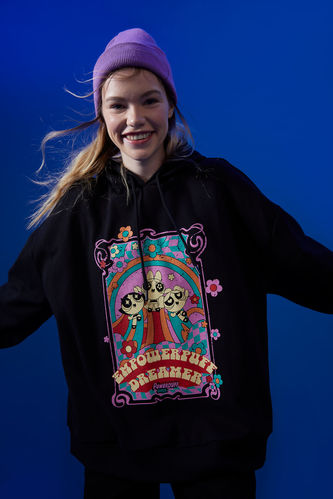 Coool PowerPuff Girls Lisanslı Kapüşonlu Oversize Fit Uzun Kollu Sweatshirt