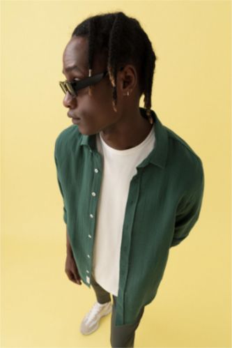 رجالي أخضر غامق Modern Fit Long Sleeve Shirt