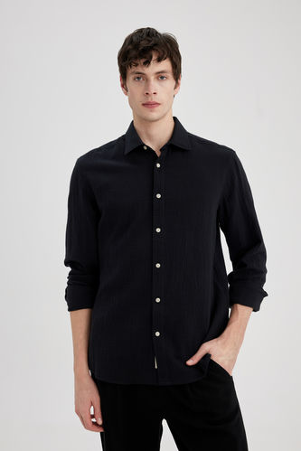 Regular Fit Polo Collar Long Sleeve Shirt