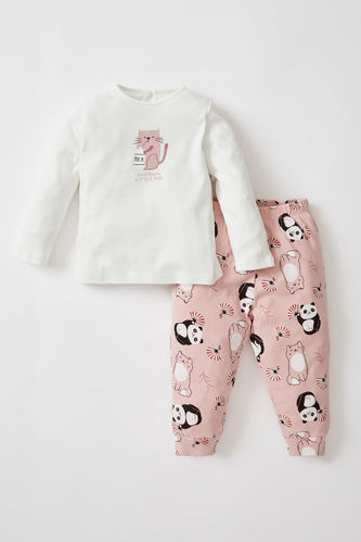 Kız Bebek Regular Fit Panda Desenli Uzun Kollu Pamuklu Pijama Takım