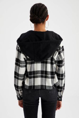 Black WOMEN Long Sleeve Check Print Flannel Shirt 2409342