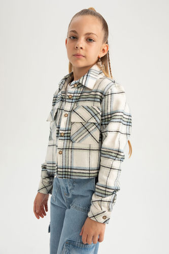 Kız Çocuk Kareli Crop Flanel Uzun Kollu Gömlek