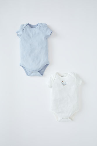 مشبك - قطعتين للأطفال حديثي الولادة من القطن بأكمام قصيرة