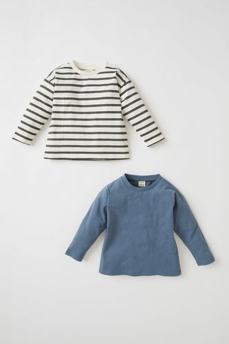 Baby Boy Crew Neck Striped 2-pack Long Sleeve Cotton T-Shirt