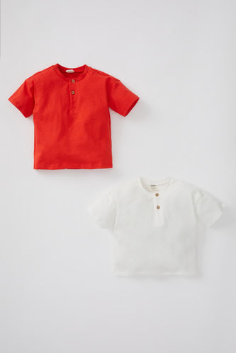 Erkek Bebek Pamuklu 2'li Kısa Kollu Tişört