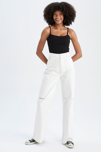 Mint Velvet Linen Blend Side Split Trousers in Ivory | Endource