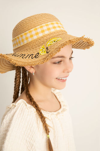Kız Çocuk Nakışlı Hasır Şapka