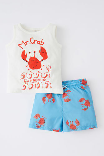 Baby Boy Crab Printed T-Shirt and Swim Shorts 2 Set