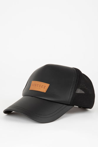 Man Faux Leather Cap Hat