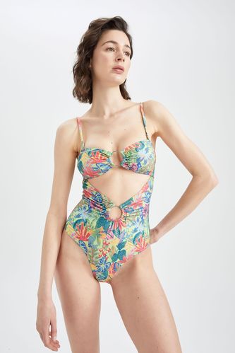 Fall In Love Regular Fit Tropical Patterned Swimsuit