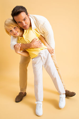 Erkek Çocuk Keten Görünümlü Regular Fit Basic Cep Detaylı Düz Paça Pantolon