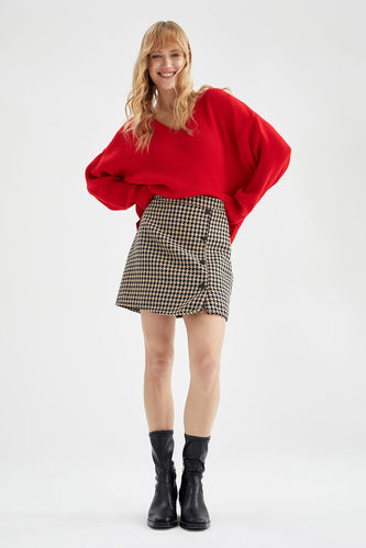 A Cut Check Print Mini Skirt