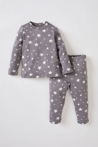 Erkek Bebek Yıldız Desenli Uzun Kollu Organik Pamuklu Pijama Takım