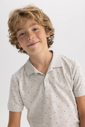 Erkek Çocuk Desenli Kısa Kollu Pike Kumaş Polo Tişört