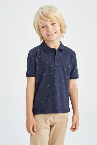 Erkek Çocuk Desenli Kısa Kollu Pike Kumaş Polo Tişört