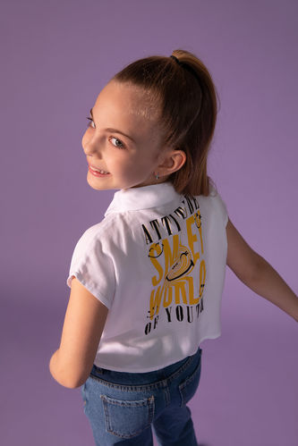 Kız Çocuk SmileyWorld Sırt Baskılı Kısa Kollu Gömlek
