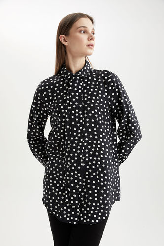 Relax Fit Long Sleeve Polka Dot Printed Shirt Tunic