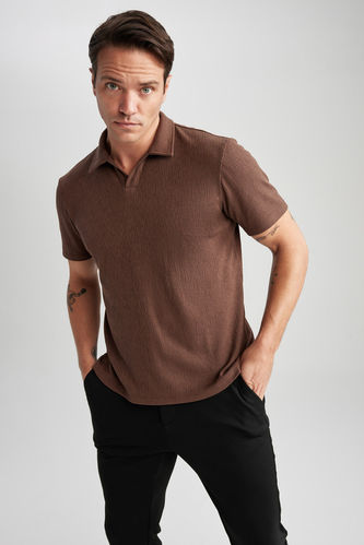 Brown MAN Modern Fit Resort Neck Polo T-Shirt 2813242