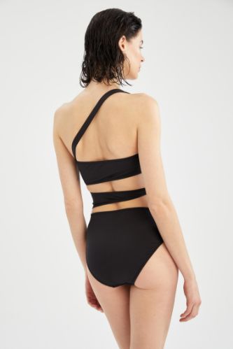 Black one shoulder cut fashion out swimsuit