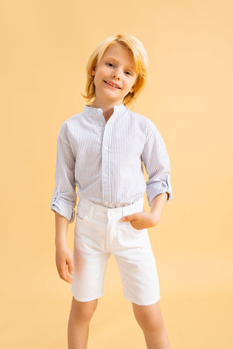 Erkek Çocuk Regular Fit Çizgili Dik Yaka Uzun Kollu Poplin Gömlek