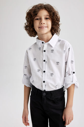 Erkek Çocuk Desenli Uzun Kollu Pamuklu Gömlek