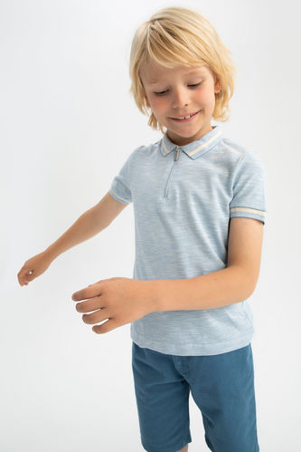 Boy's Zippered Short Sleeve Polo T-Shirt