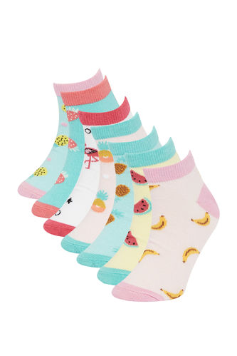 Girl's Fruit Patterned Cotton 7-Pack Short Socks