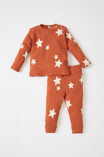 Erkek Bebek Yıldız Desenli Uzun Kollu Pamuklu Pijama Takım