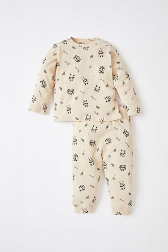 Baby Boy Regular Fit Panda Printed Long Sleeve Cotton Pajama Set