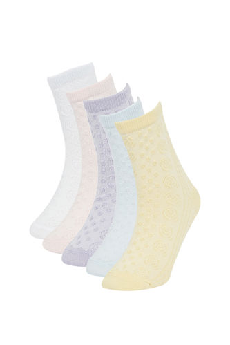 Girls' Cotton 5 Pack Long Socks