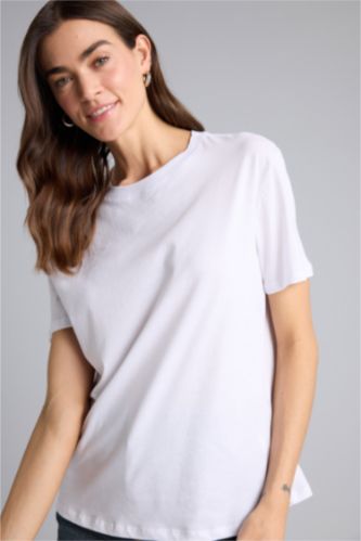 Kadın Violet Beyaz Regular Fıt Bisiklet Yaka Basıc Düz Penye Kısa Kollu Tişört