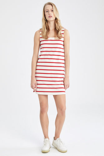 A Cut Strappy Striped Mini Dress