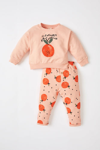 Kız Bebek Regular Fit Portakal Desenli Pamuklu Uzun Kollu 2'li Takım