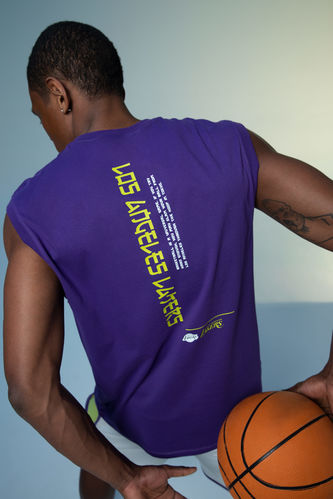 Defacto Fit NBA Los Angeles Lakers Lisanslı Bisiklet Yaka Pamuklu Penye Tişört