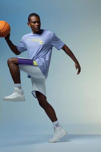 Defacto Fit NBA Los Angeles Lakers Licensed Standard Fit Sweatshirt Fabric Shorts