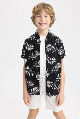 Boy Regular Fit Floral Patterned Short Sleeve Linen Look Shirt