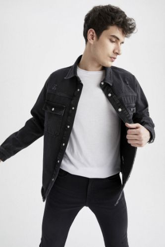 Mens black distressed hot sale jean jacket