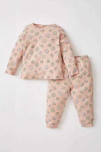 Kız Bebek Regular Fit Desenli Uzun Kollu Pamuklu Pijama Takım