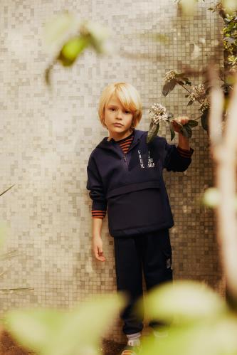 Erkek Çocuk Oversize Fit Kapüşonlu Fermuar Cepli Geri Dönüşümlü Sweatshirt