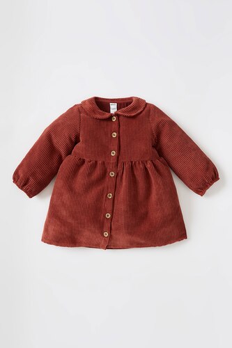 Robe Bébé En Velours Côtelé Vertbaudet - Col Rond, Manches Longues, Ouverture Dos Boutonnée