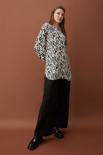 Slouchy Fit Wide Leg Palazzo Twill Trousers
