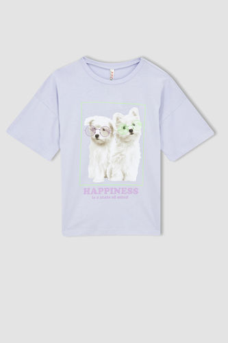 Girl Regular Fit Short Sleeve Dog Print T-Shirt